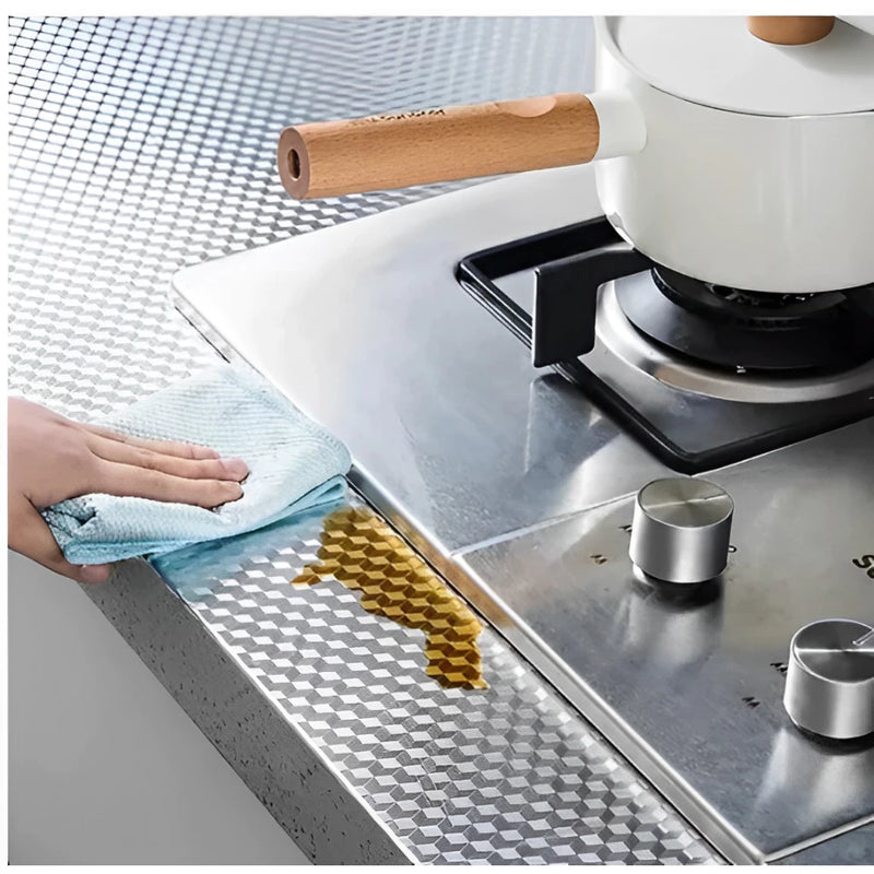 Papel de Parede 3D Alumínio Adesivo Impermeável Anti Óleo para Cozinha Armário e Fogão